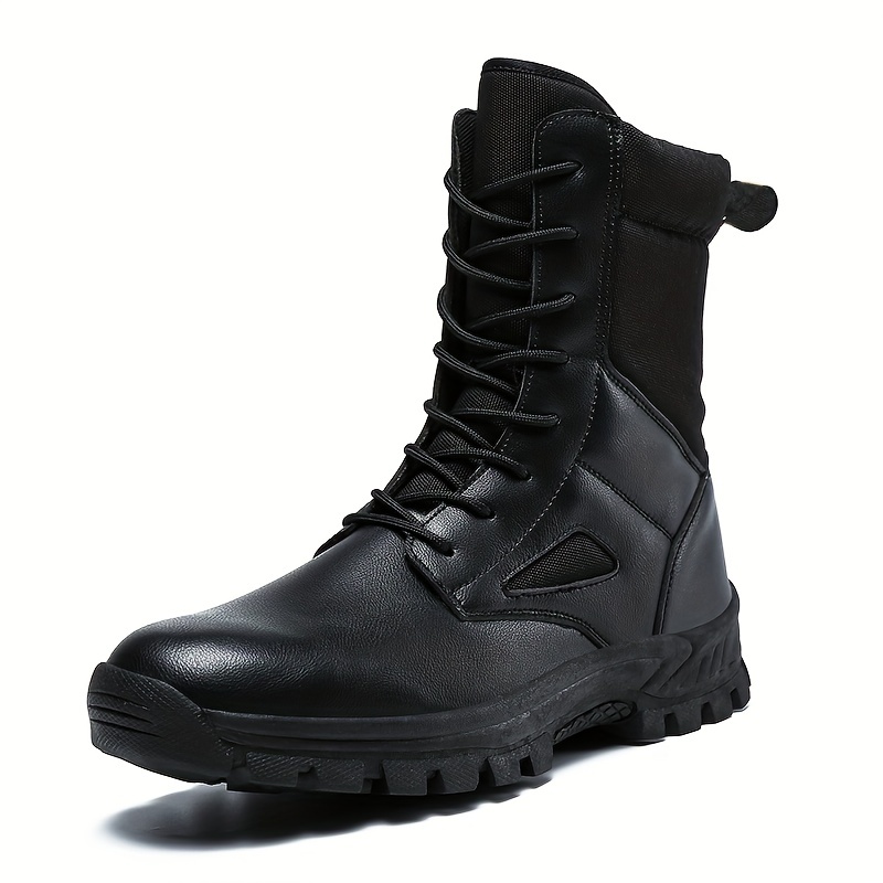 Men's Solid High Top Tactical Work Boots, Non Slip Comfy Durable Boots For  Autumn & Winter Outdoor Hiking Activities