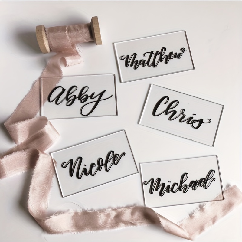 50Pcs Personalized Acrylic Tags Customized Name Tag Decoration Wedding  Favors for Guests Gift Baptism Birthday Rectangle