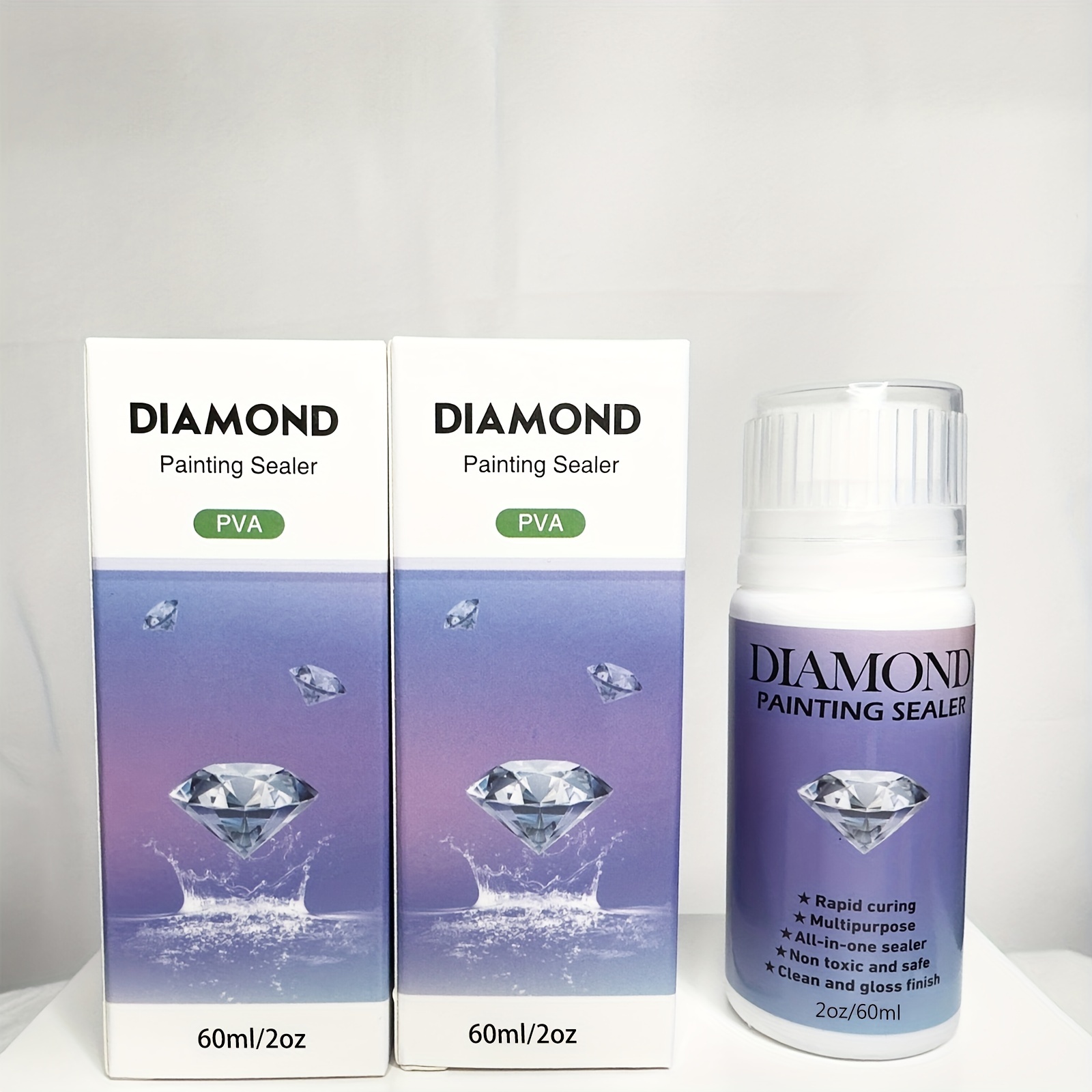 Diamond Painting Sealer 250 ml/8.45 oz with Silicone Brush, 5D Diamond Art Sealer Permanent Hold Shine Effect for Protect Diamond Painting and