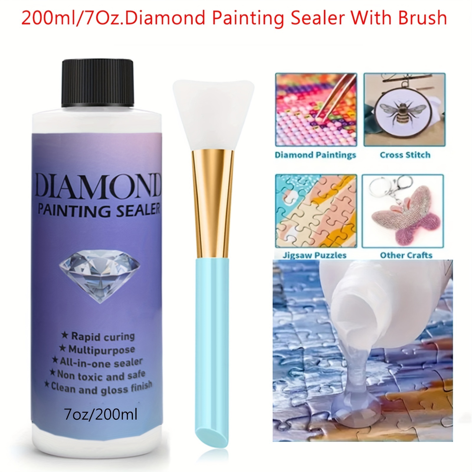  Diamond Painting Sealer 250 ML/8.45 OZ with Silicone Brush, 5D  Diamond Art Sealer Permanent Hold Shine Effect for Protect Diamond Painting  and Puzzle, Non-Toxic Glue Used by Adult and Children Safely