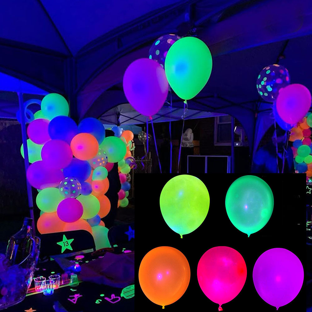 10Pcs Glow In The Dark Balloons Party Supplies 12 inch Neon UV Blacklight  Reactive Star Balloons Stars Points Decor 