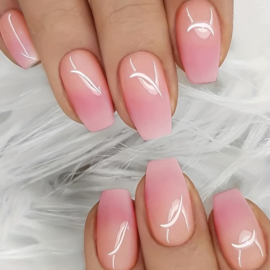 Golden Nails - Pink & White ombré with Rhine stones design