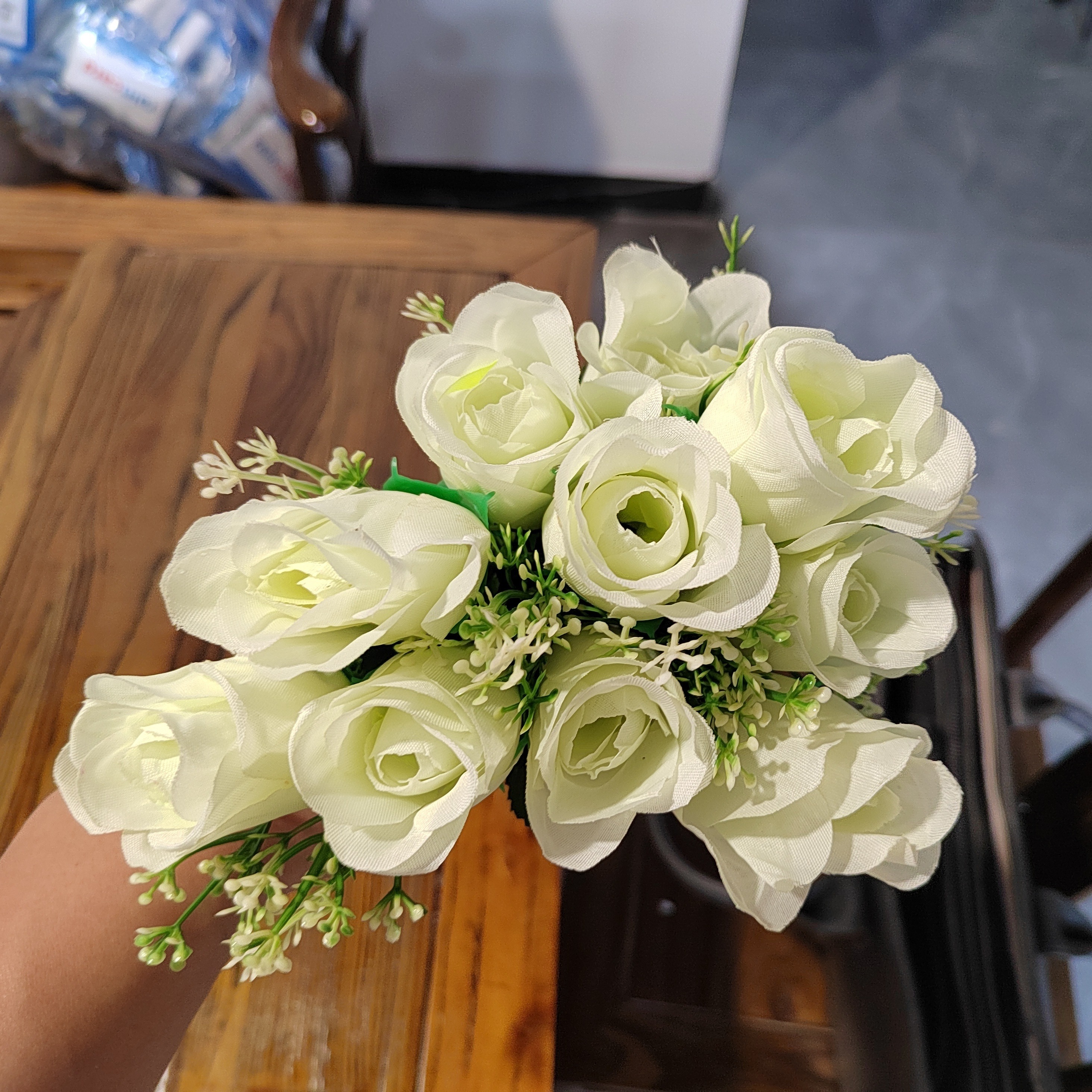 9 piezas de flores artificiales de rosas blancas, ramo de rosas largas para  bricolaje, ramos de boda, centros de mesa, arreglos de fiesta, baby