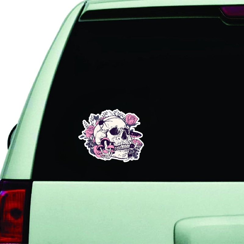 Girl Skull Headphones Flower Funny Cartoon Car Bumper Vinyl Sticker Decal  5X4