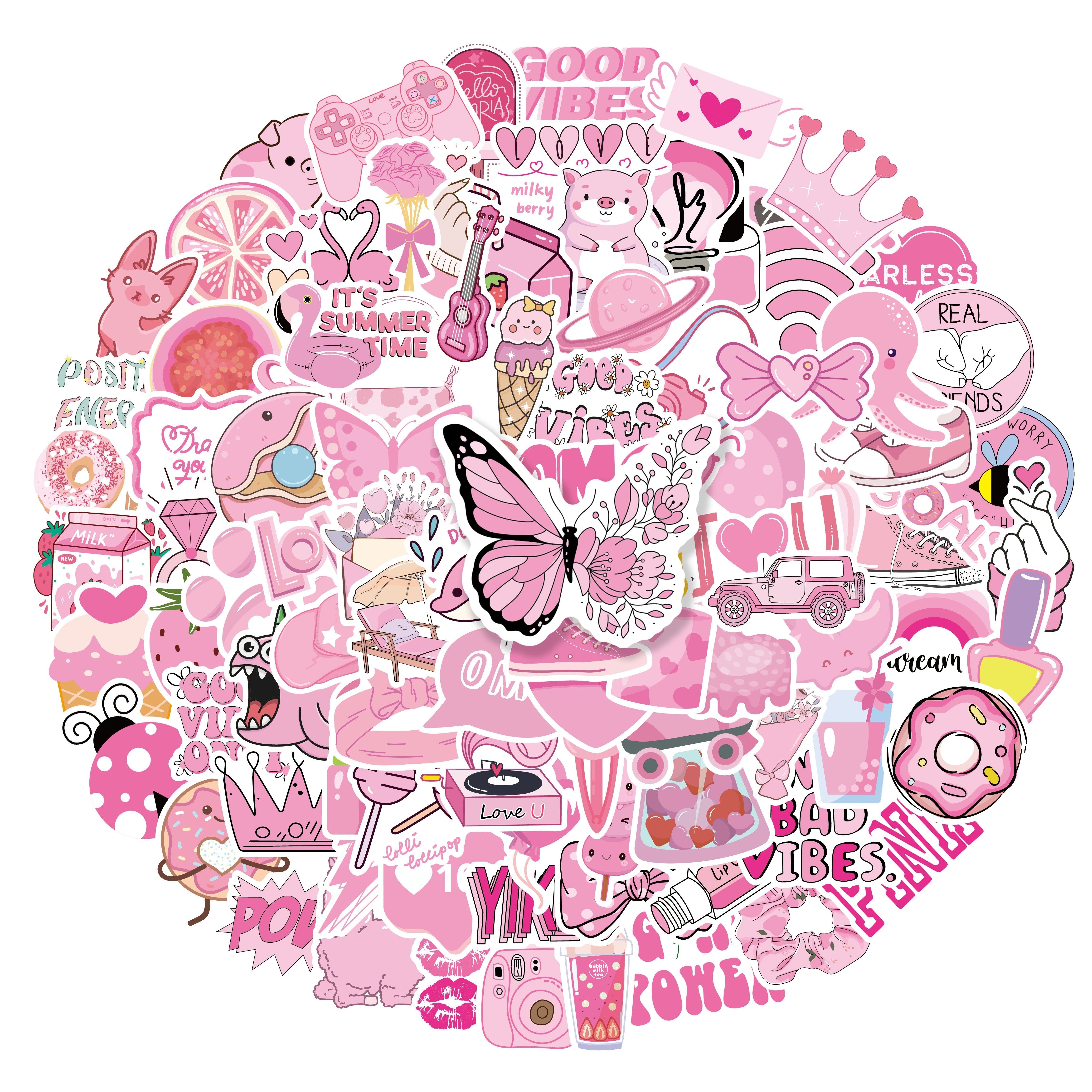 Clerance! 100pcs Preppy Stickers Pink Cute Vinyl Aesthetic Water