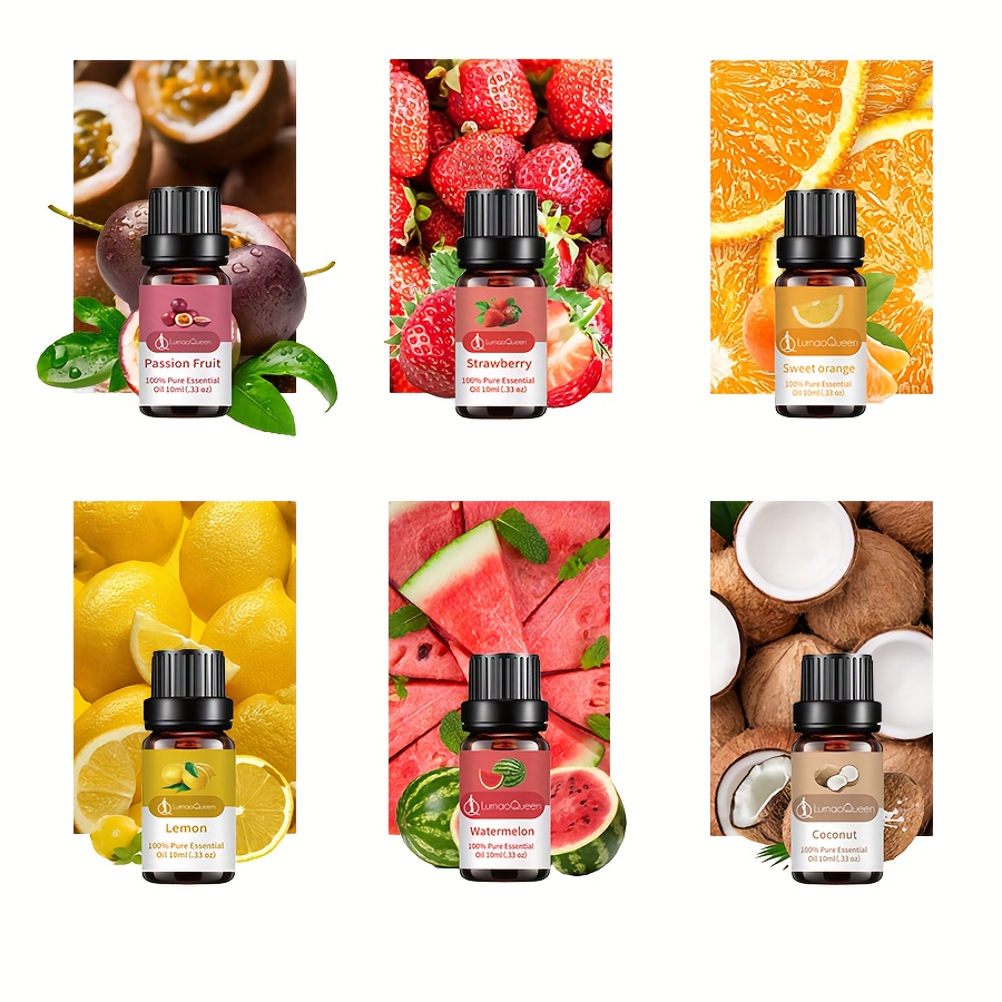 Cheap PHATOIL 6Pcs Fruit Essential Oil New Year Gift Set Strawberry Mango  Pineapple Coconut Aromatherapy Diffusers Oil Skin Care Air Fresh Diffuser