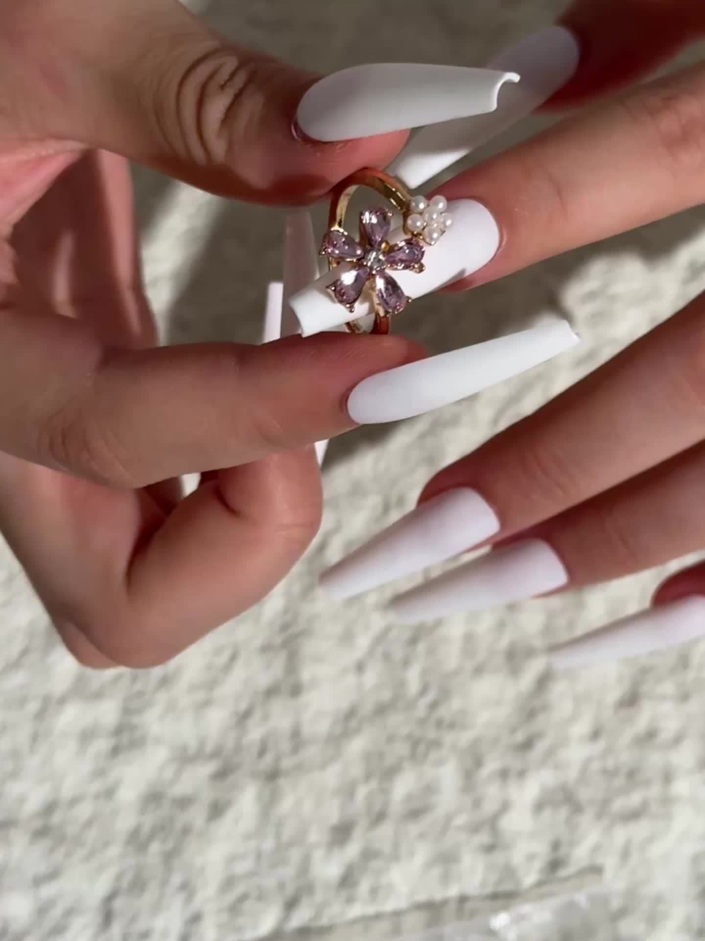 4pcs Vintage Rhinestone-Encrusted Floral Ring Set