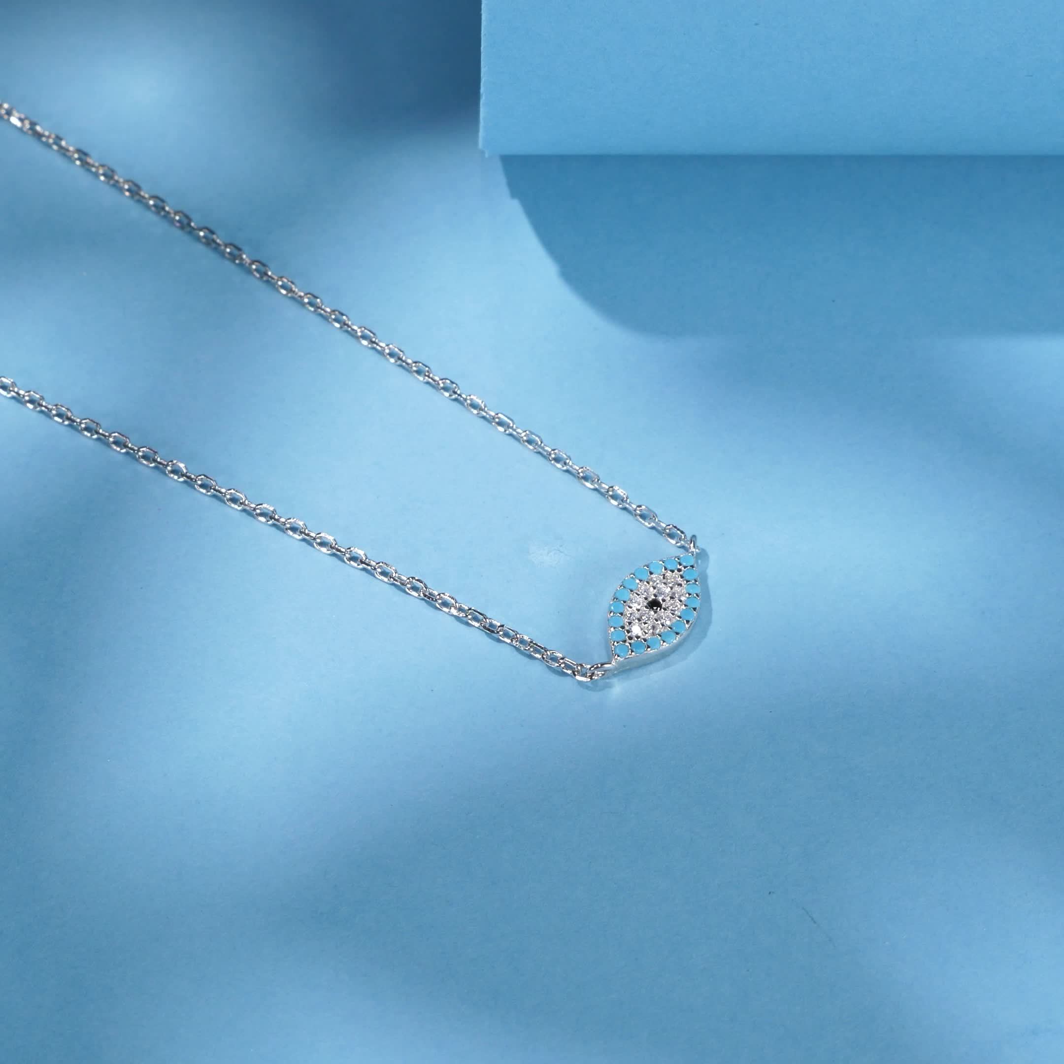 925 Silver Turquoise Pendant Necklace with CZ Pave Setting