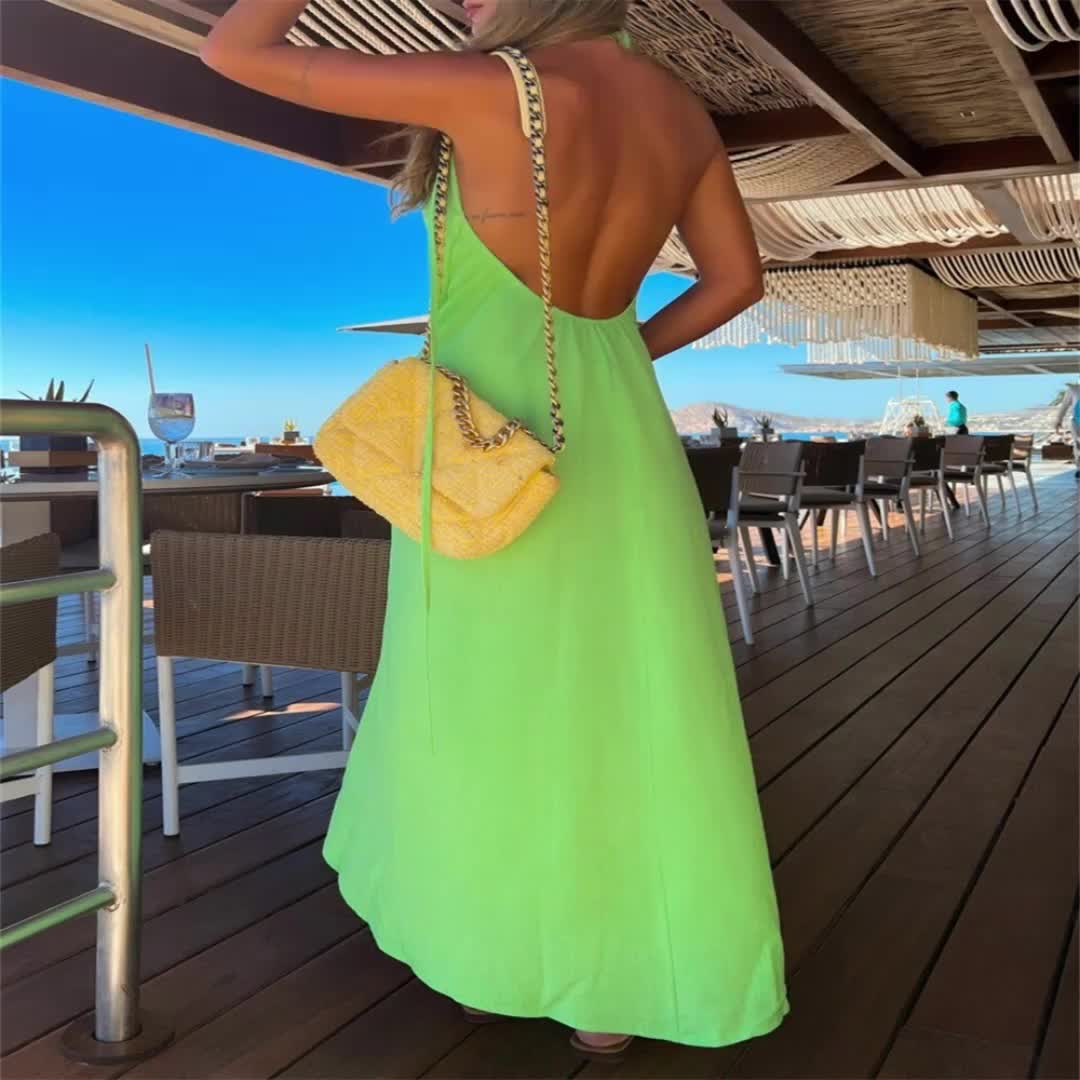 Plunging V neck Halter Dress Sexy Beach Wear Open Back Dress - Temu