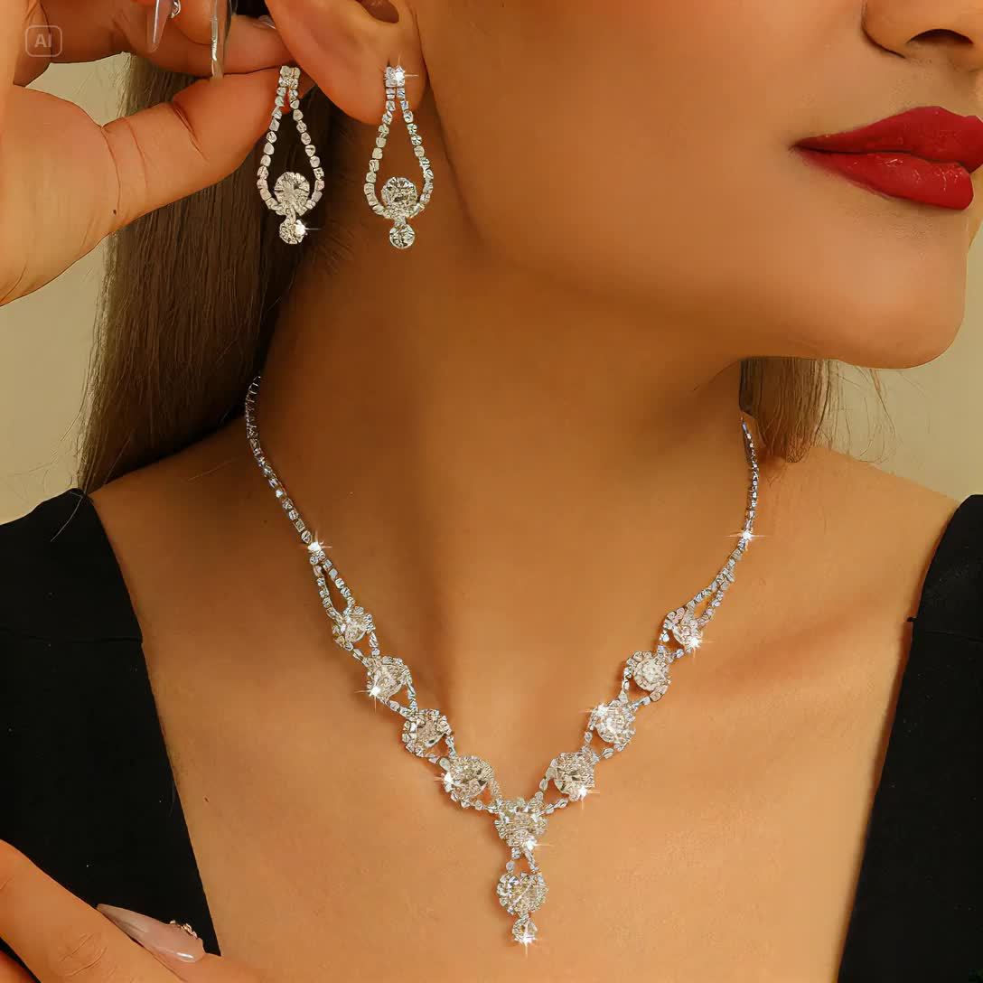 Copper Rhinestone Studded Necklace Set for Women