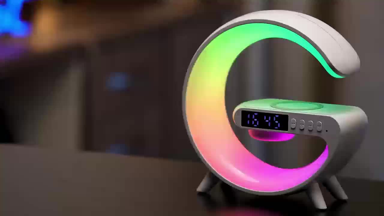 Una lámpara RGB multifuncional con varios modos de iluminación, que incluye carga inalámbrica, una función de altavoz inalámbrico, un reloj de pantalla y soporte para la reproducción de tarjetas TF - Imagen 7