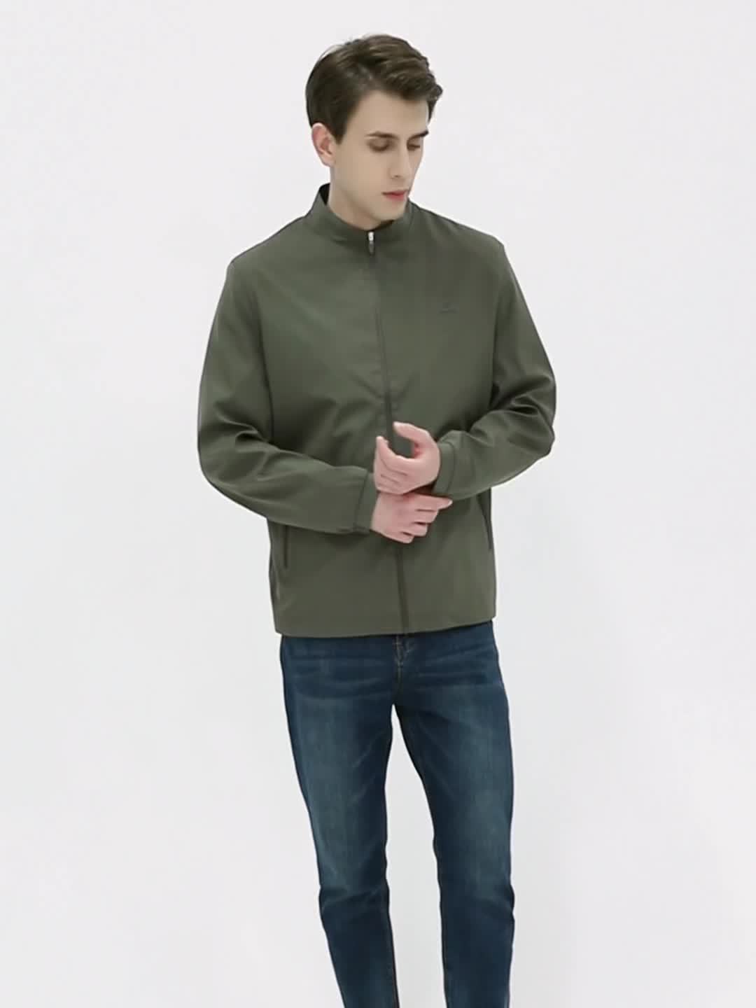 men's casual stand collar jacket 100% polyester solid color