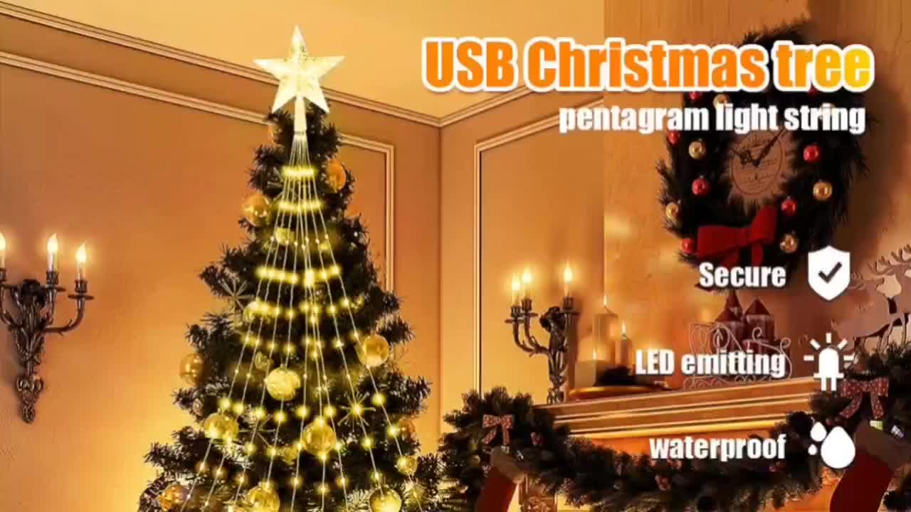 Usb Five pointed Star Waterfall Light Christmas Tree Light - Temu