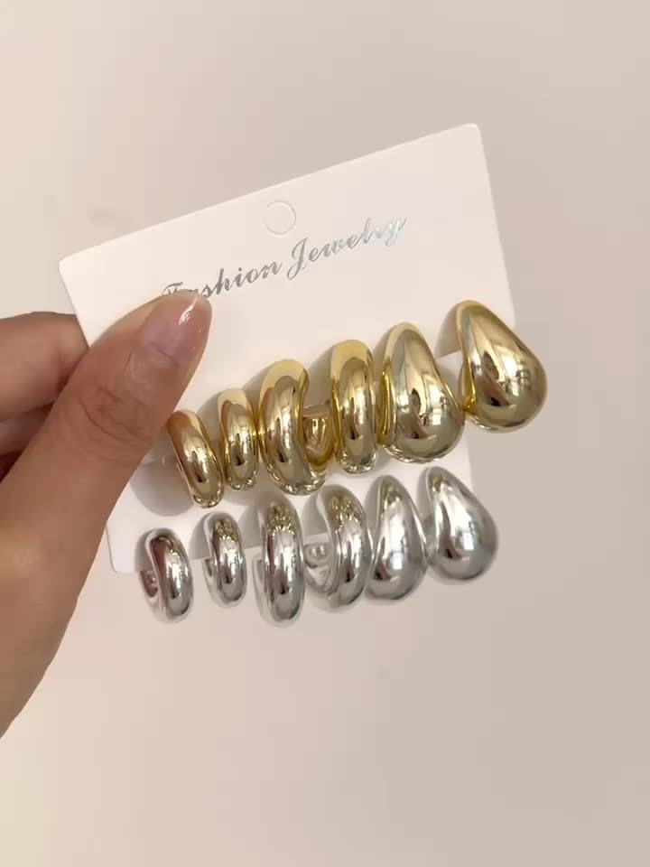 6pcs Teardrop Earrings Set Lightweight CCB Material Stylish All Season
