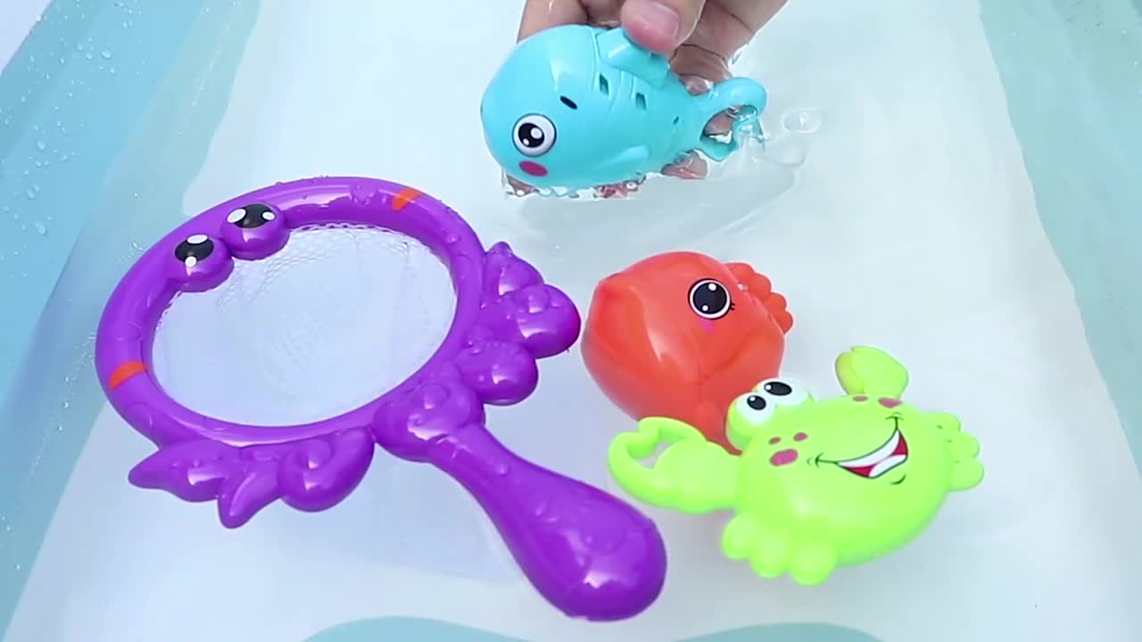 Bath Toys Fishing Games With Fish Net Squirt Fishes Crab - Temu