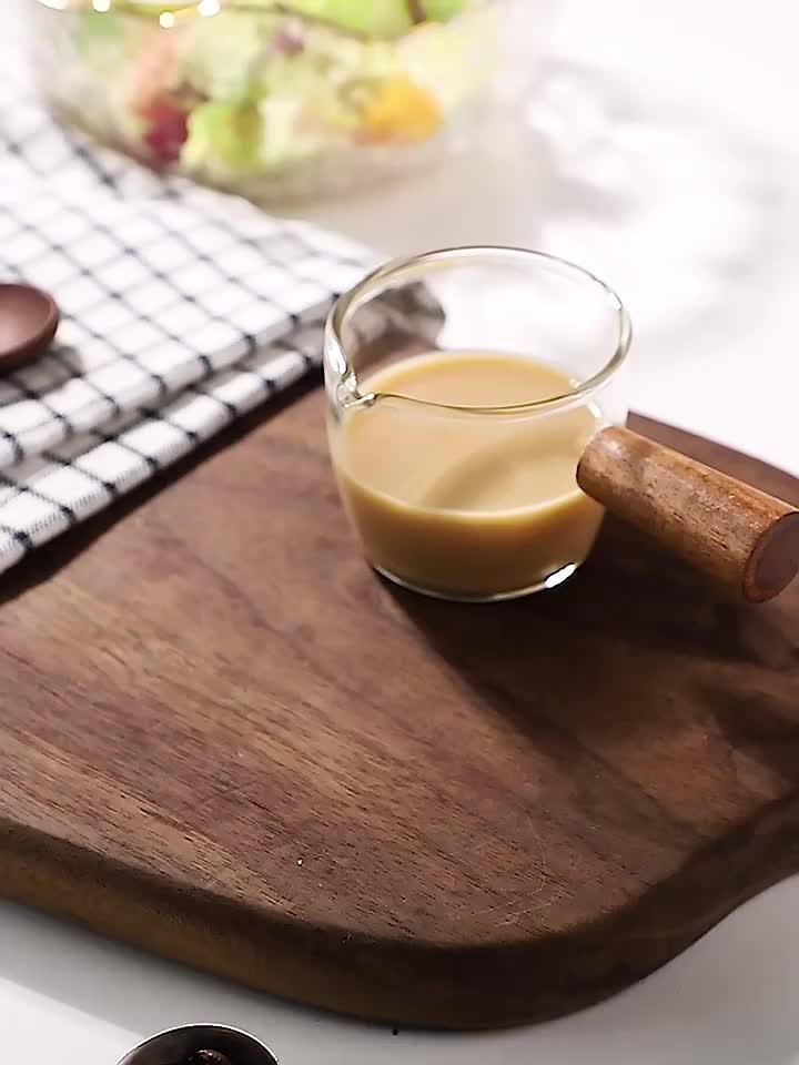 1pc, Solid Wood Handle Seasoning Dish Japanese Glass Sauce Vinegar Dipping  Snack Tableware Coffee Mini Milk Cup For Kitchen Gadget