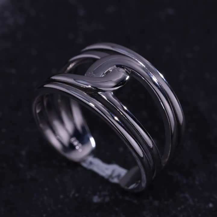 S925 Silvery Rope Knot Open Ring Hip Hop Style Adjustable Opening Ring