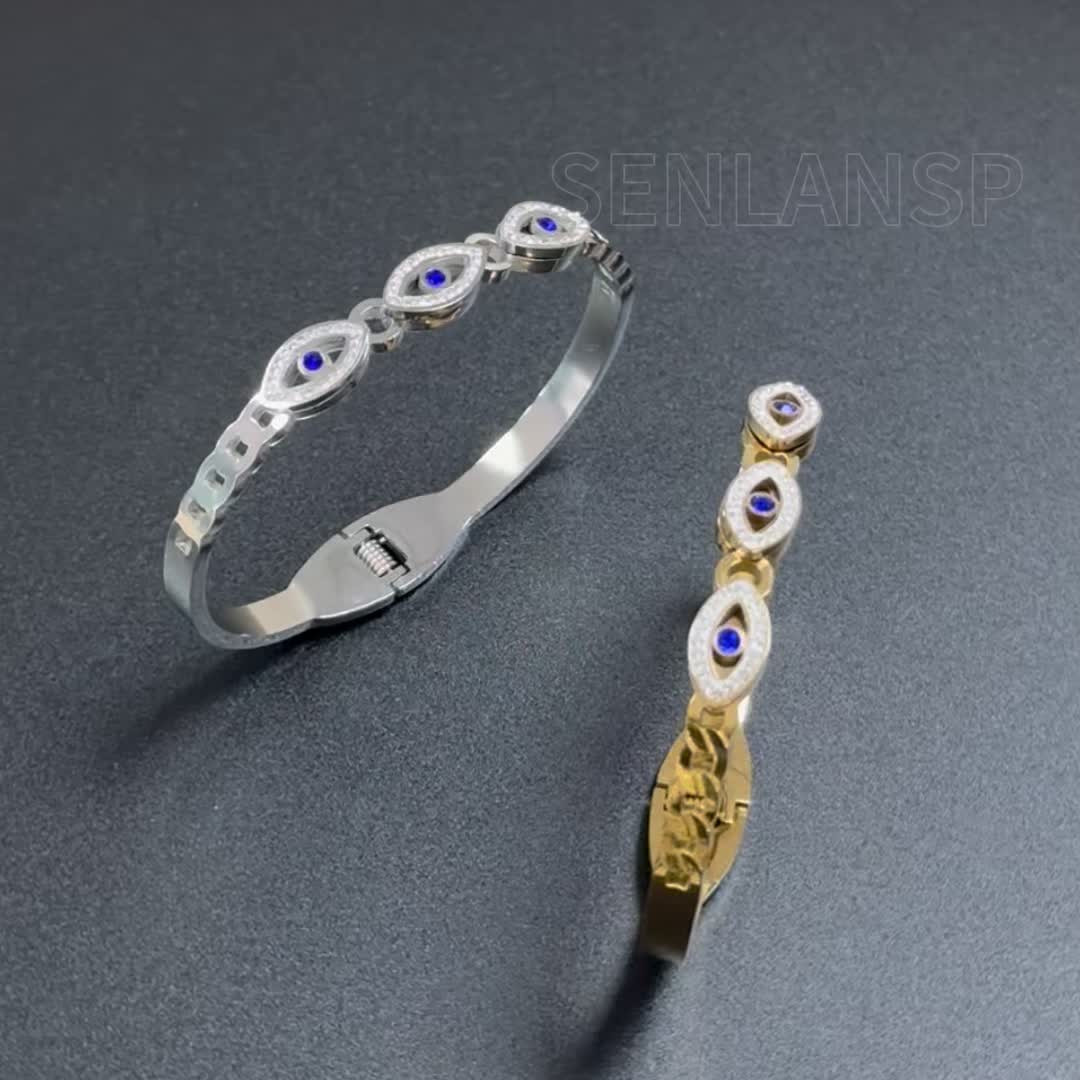 Stainless Steel Evil Eye Pattern Bangle Cuff