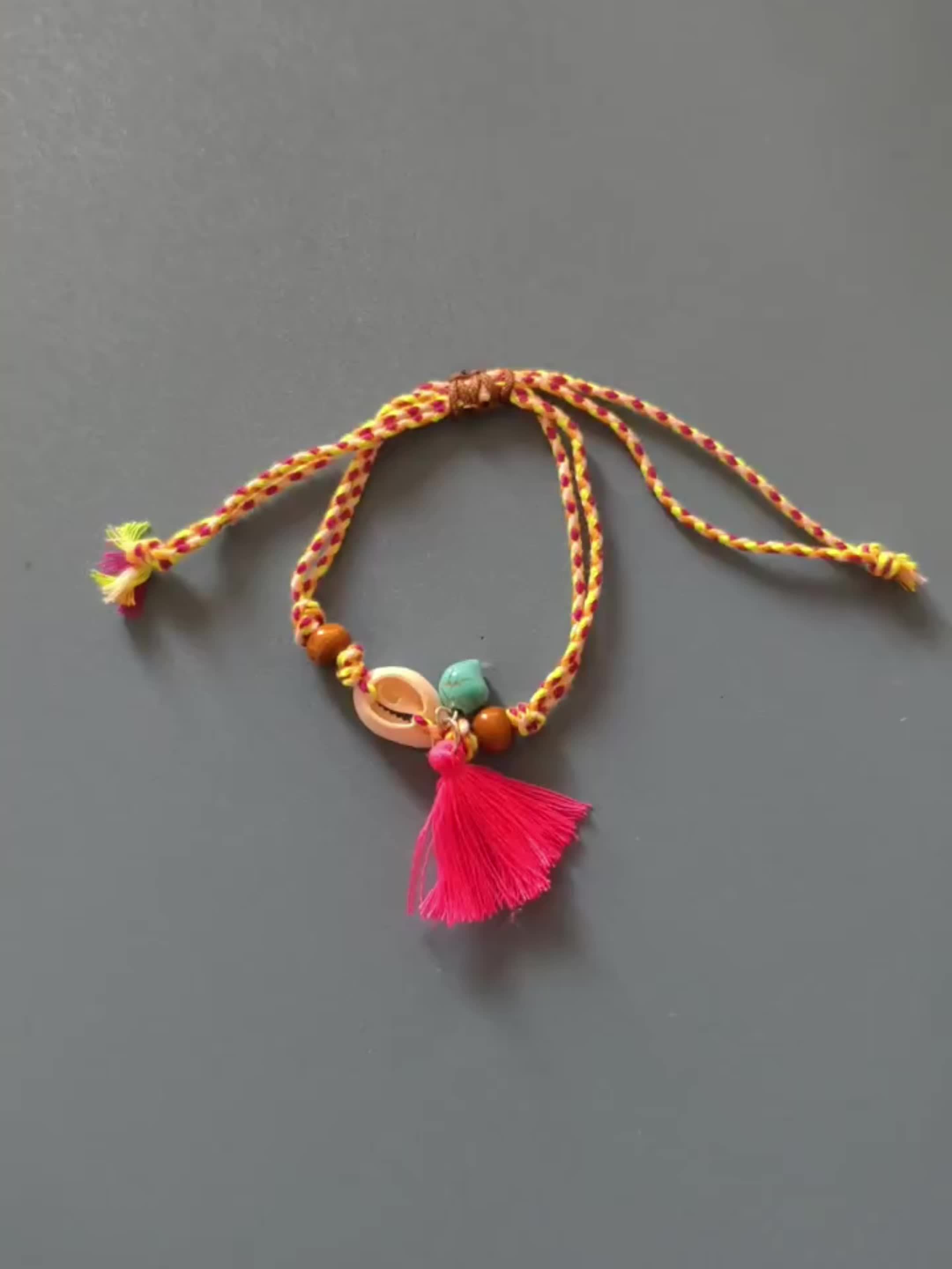 Women's Woven Anklet with Shell Tassel & Turquoise Pendant
