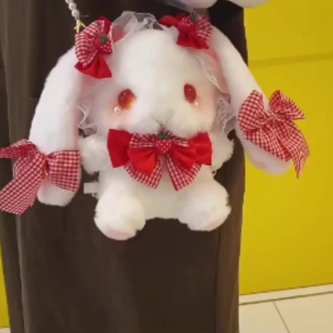 Strawberry Bunny Rabbit Plush Handbag Purse Furry Soft Kawaii Babe