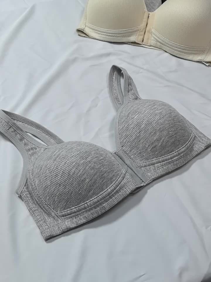 3pcs Set, Front Clasp, Vertical Stripe Push-up Bra