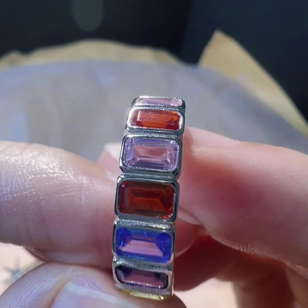 S925 Sterling Silver Stacking Colorful Zirconia Ring