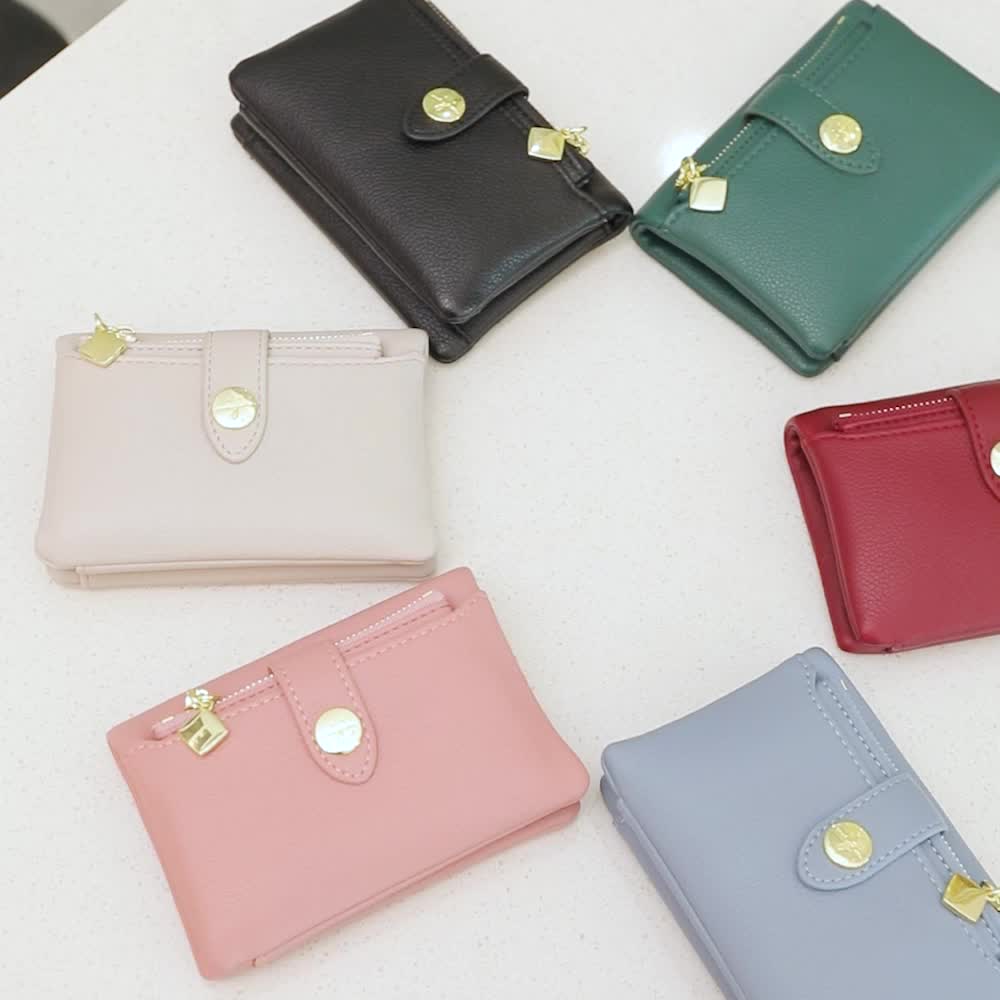 Casual Solid Color Coin Purse, Litchi Embossed Credit Card Small Wallet, Id  Window Bifold Functional Holder For Women - Temu