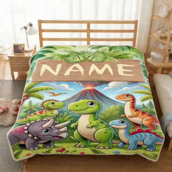 Personalized Dinosaur Flannel Blanket, Customizable with Name