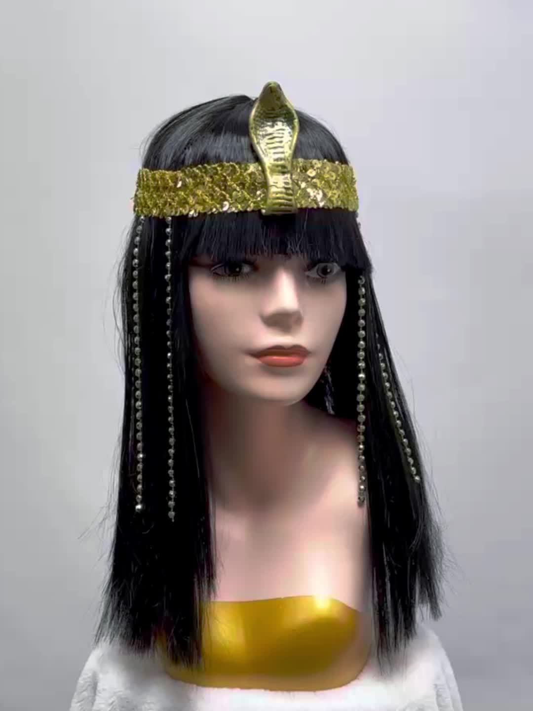 Egyptian Queen Costume Wigs Medium Long Straight Wig With Bangs Synthetic Wig Anime Cosplay Wig For Halloween Cosplay Party