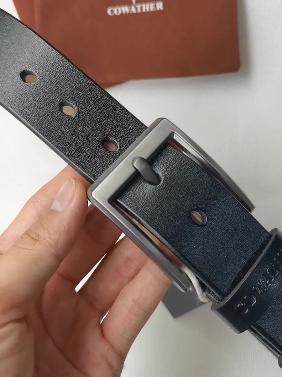 COWATHER Men's Retro Button Buckle Cowhide Belt