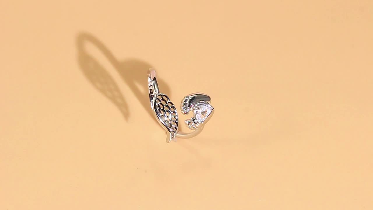 S925 Unique Rings Wing with Tiny Feet Heart Shape Synthetic