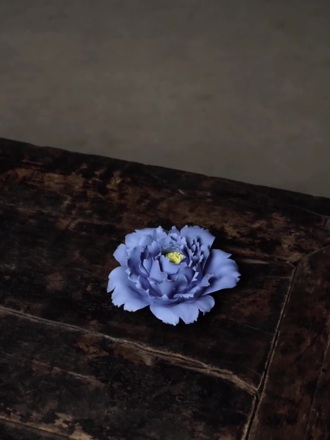 手作り陶器の青い牡丹の花の置物 香り付きまたは無香りの中国風花の像