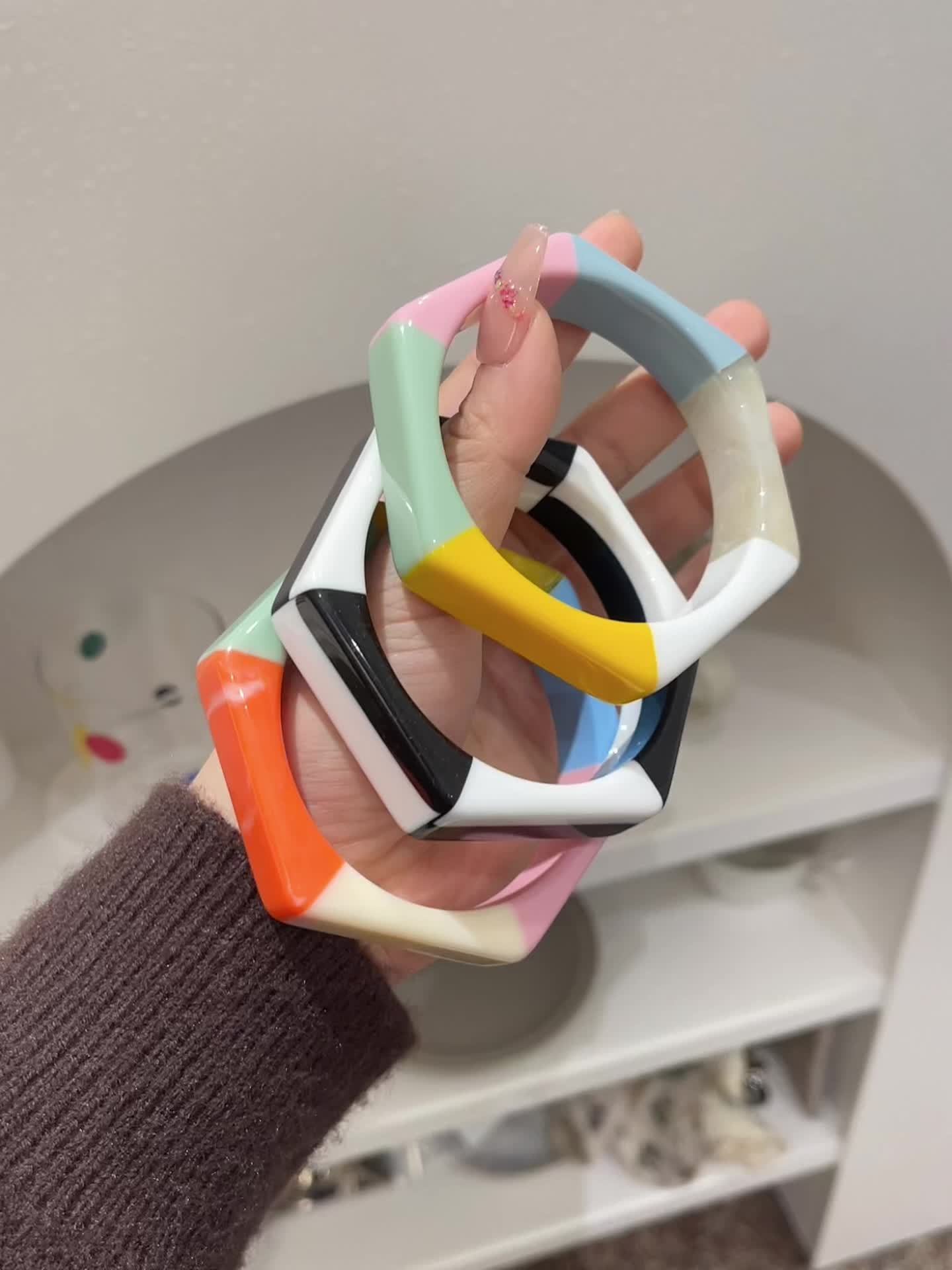 Women's Two-Tone Multi-Color Spliced Bangle Bracelet