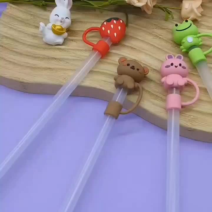 5Pcs Animal Shape Reusable10mm Silicone Straw Topper For Stanley