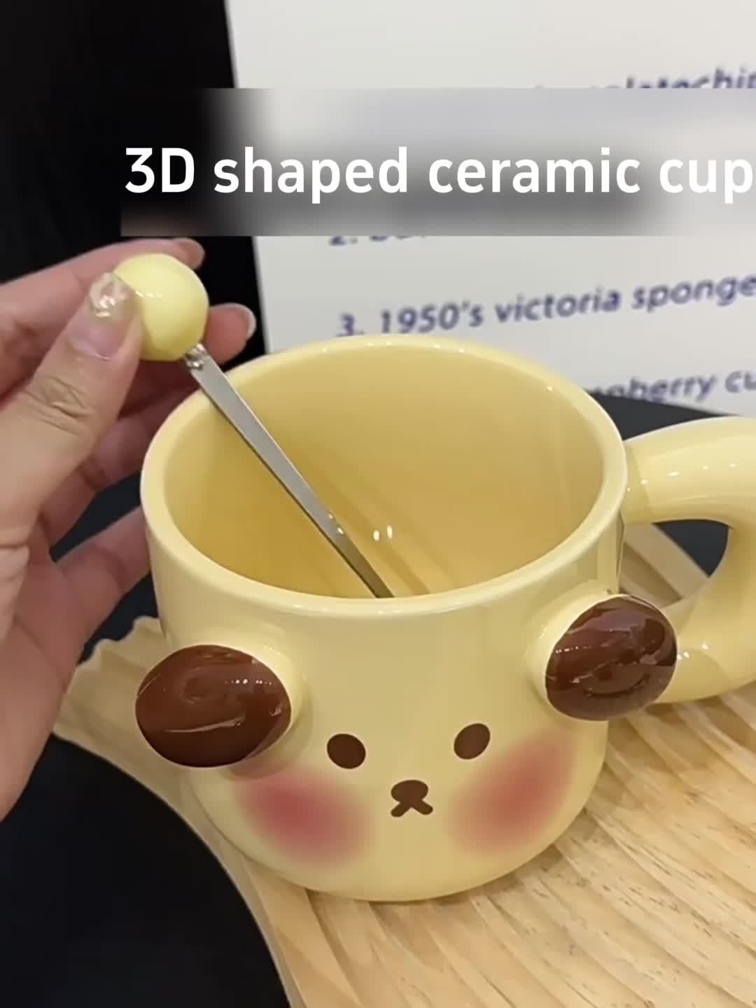 1pc 450ml Cute Coffee Mug For Girls With Lid & Spoon Ceramic Milk Breakfast  Cup, Cartoon Couple Mark Cup For Home Use