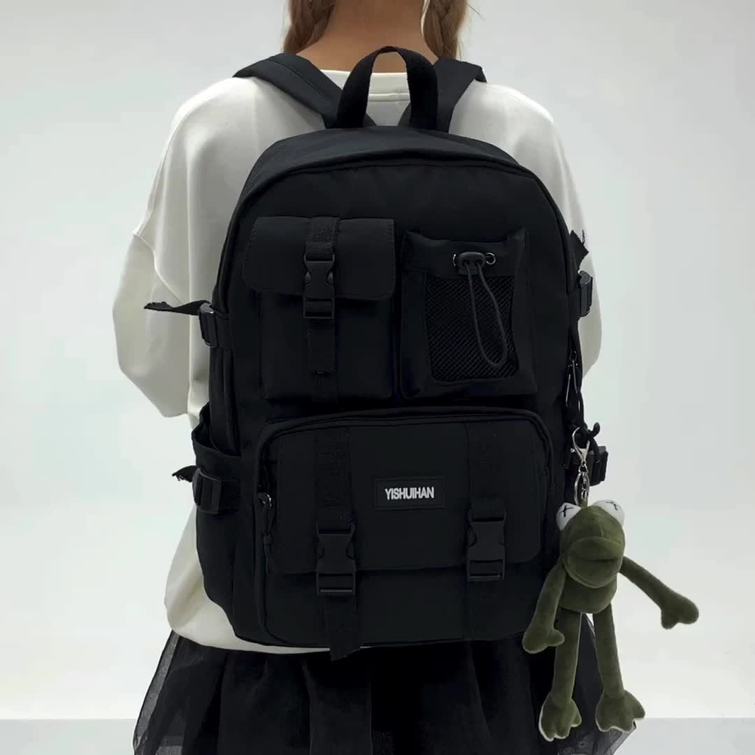 Large Capacity Zipper Backpack Solid Rucksack Preppy School Bag