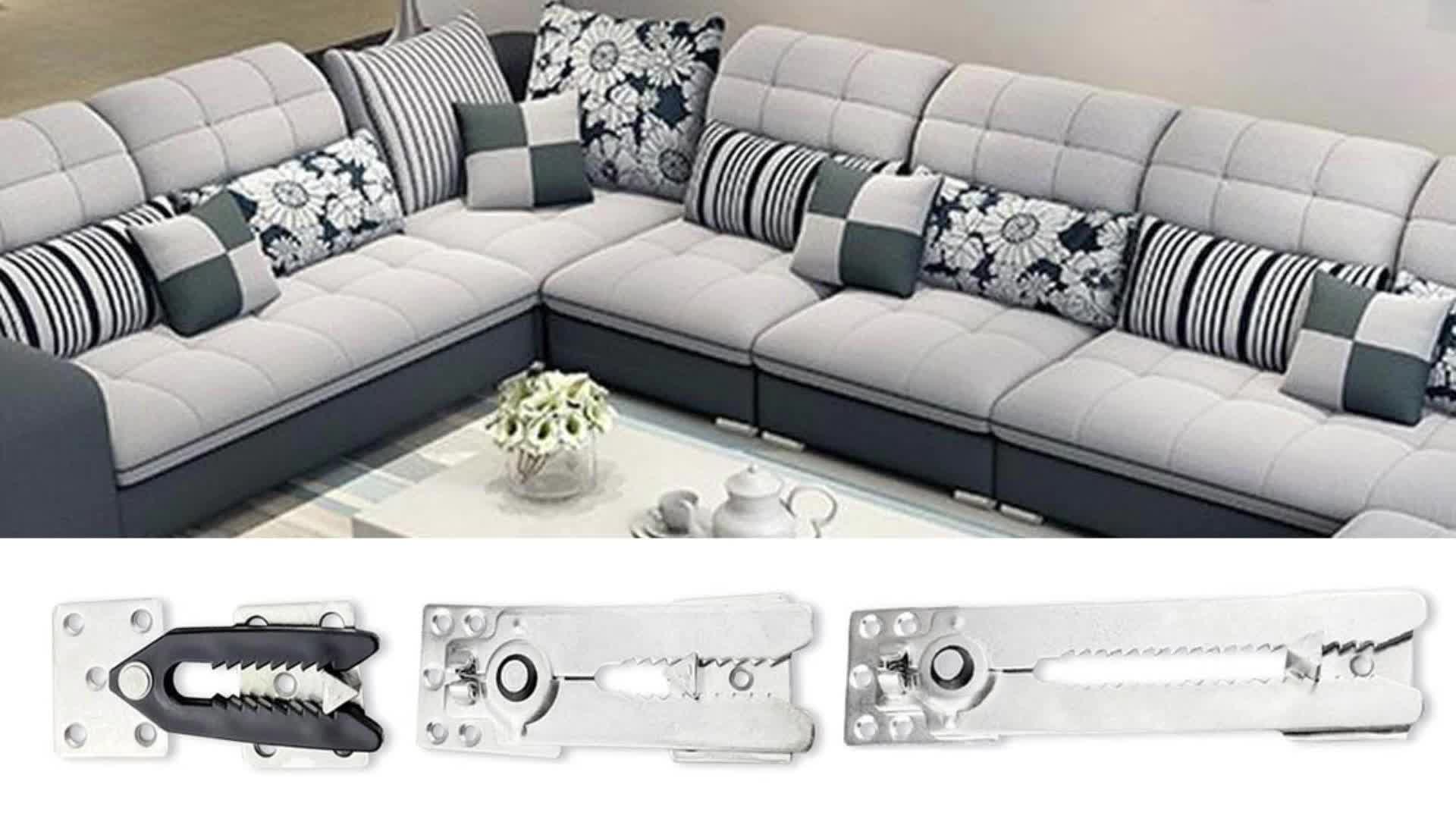 2 Pcs Silver Tone Snap Style Sofa Sectional Couch Connectors - Silver Tone - 2.1 x 1.2(L*W)