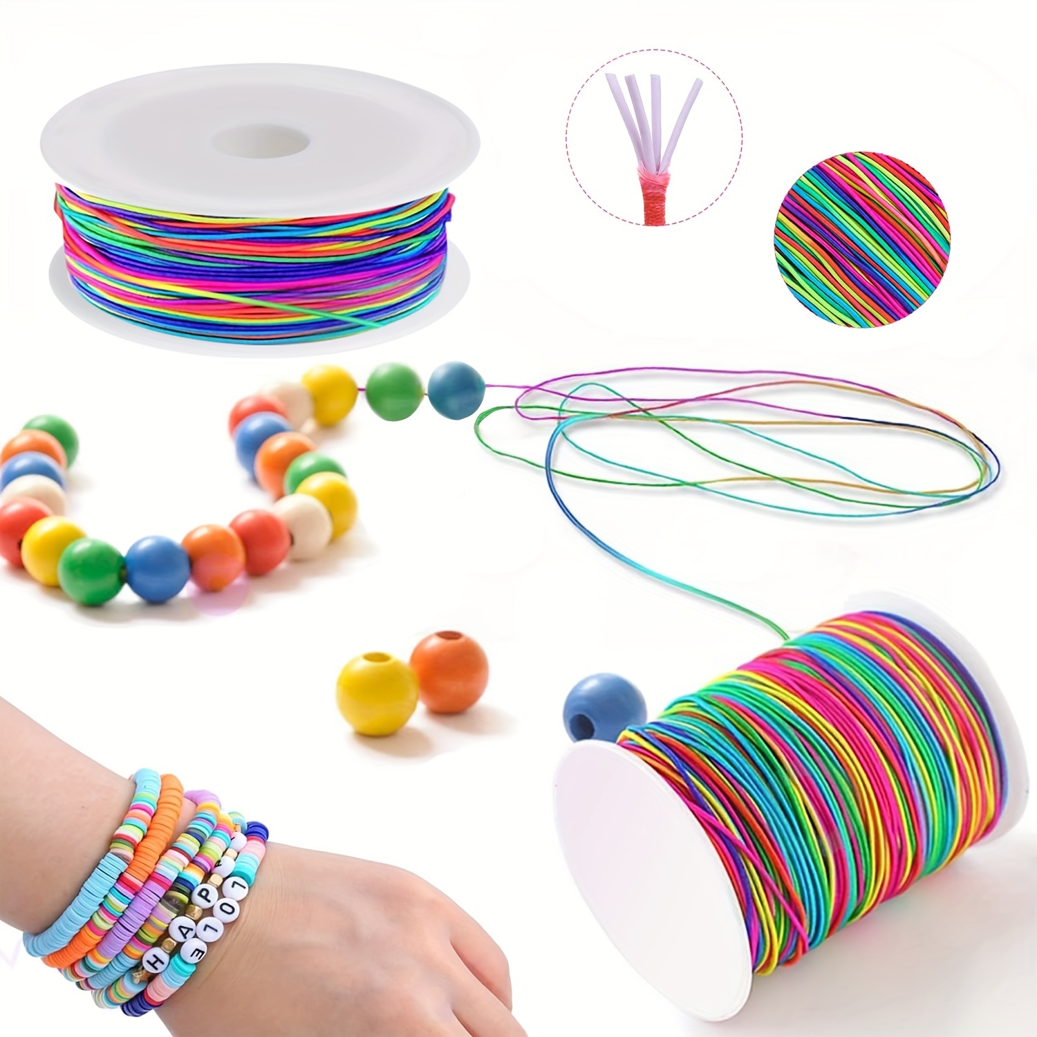 Rainbow Elastic Band Tape Braid Bracelet String Round Elastic
