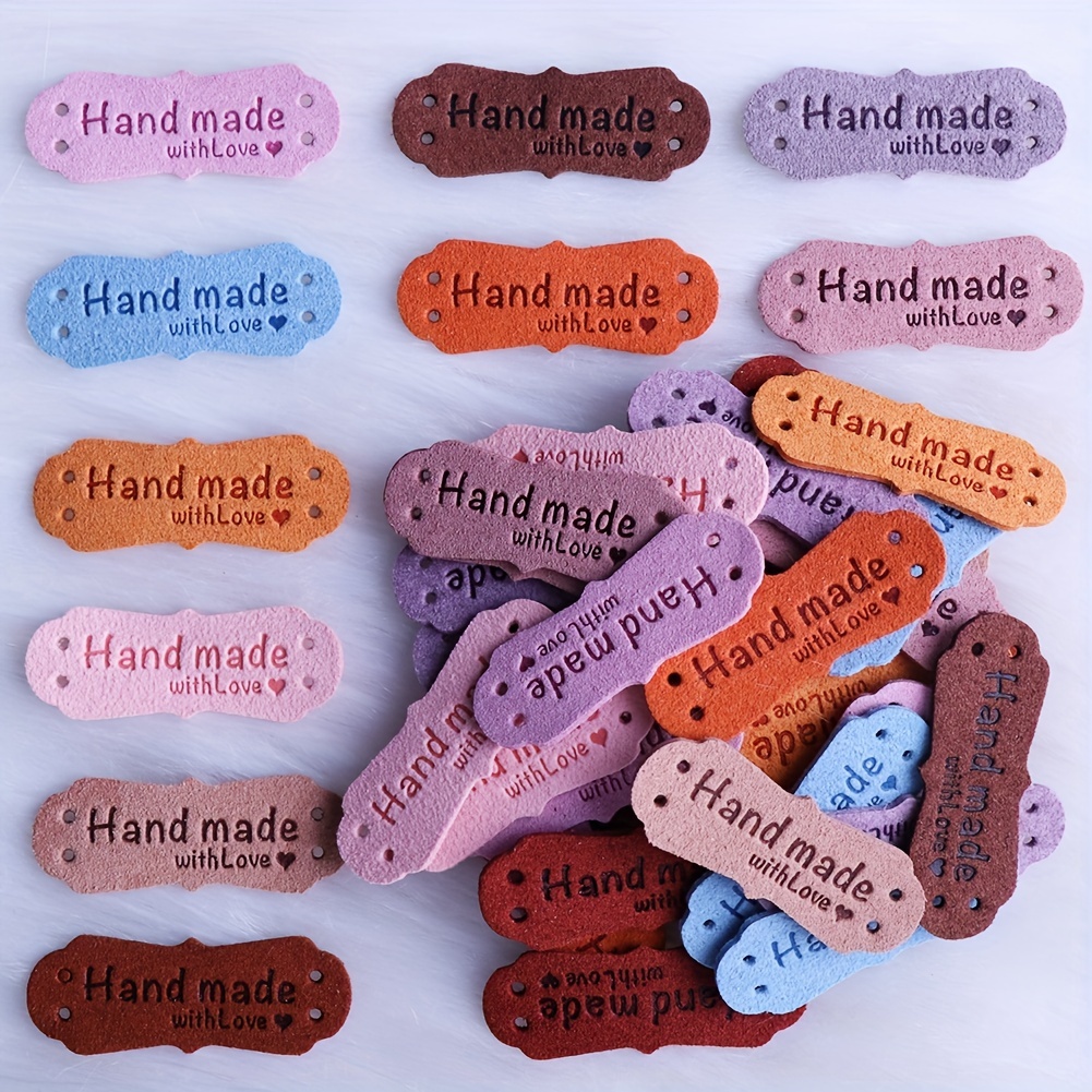 100 Pcs Handmade Pu Leather Tags Sewing Labels for Crochet Items Embossed  Colorful Labels with Love Hearts and Holes for Clothing Knitting Shoes Hat