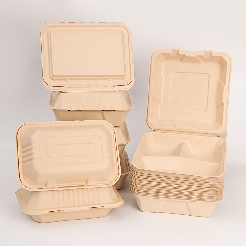 Recipientes de alimentos 100% compostables para llevar [8 x 8 pulgadas  paquete de 50 unidades] Contenedores de calidad resistente, bagazo  desechable