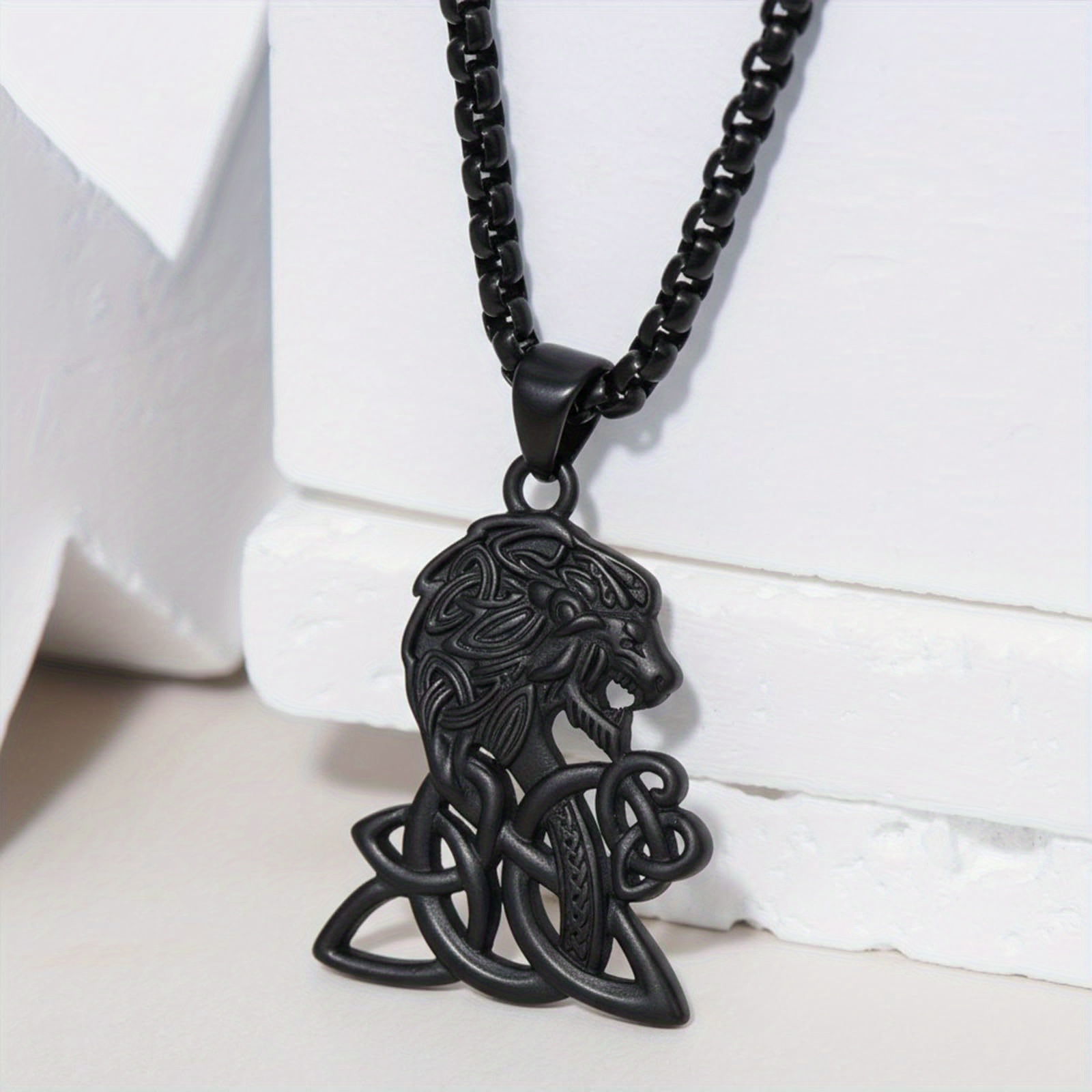 925 Sterling Silver Celtic Knot Necklace, Viking Lion Pendant