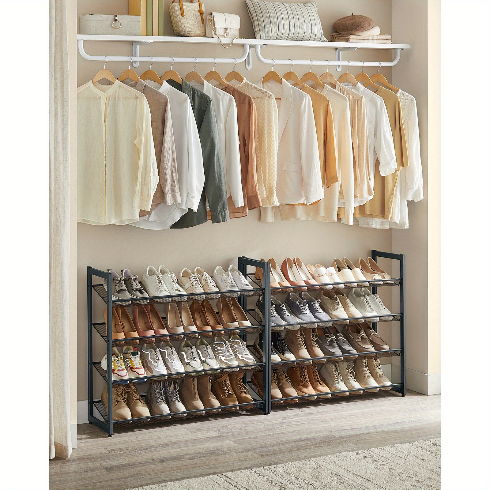 Shoe Rack, 8-tier Stackable Shoe Storage Shelf, Metal Shoe Organiser With Adjustable Flat Or Angled Shelves, 30.5 X 92.3 X 163.4cm, Holds 32-40 Pairs