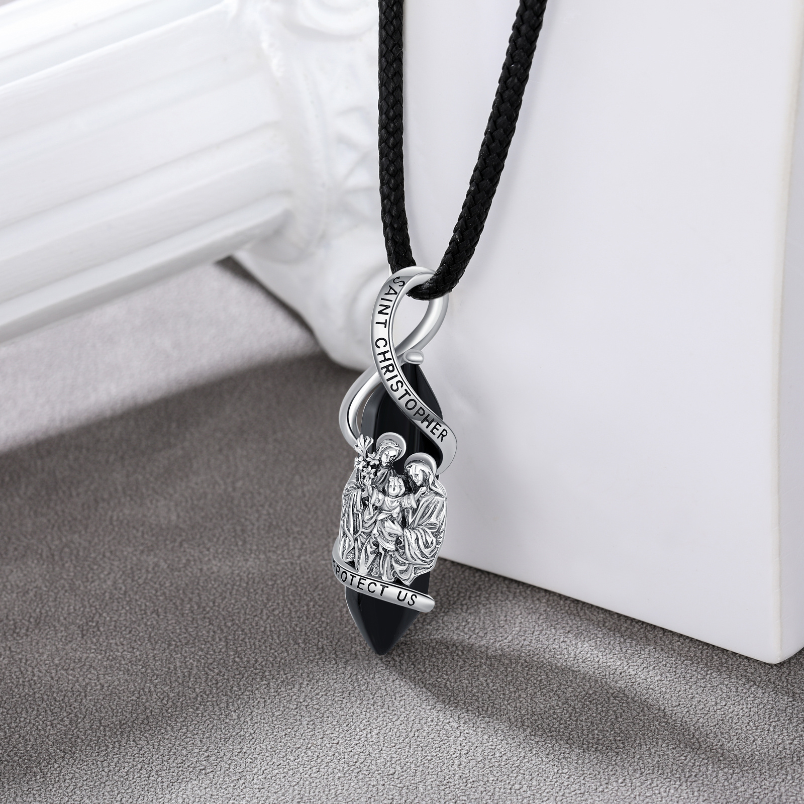 Men's 925 Sterling Silver St Christopher Pendant Necklace