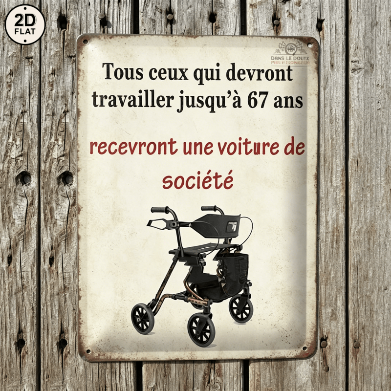 TEMU Panneau Métal Plat 2D - 1pc. Tous qui travailleront jusqu'à 67 ans recevront une voiture d'entreprise, parfaite , , ou la décoration de jardin