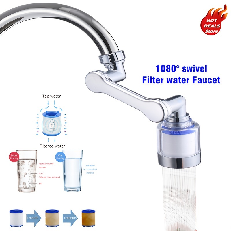 Filtro de agua para grifo, universal giratorio de 360°, filtros purificador  de filtración de grifo de cocina elimina cloro, fluoruro de metales