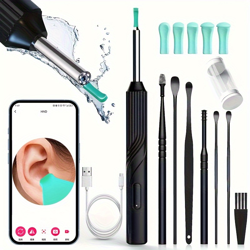 Kit de eliminación de cera de oídos, limpiador de oídos con cámara de oído  HD 1296P y luz, herramienta de limpieza visual de oídos con 7 piezas de
