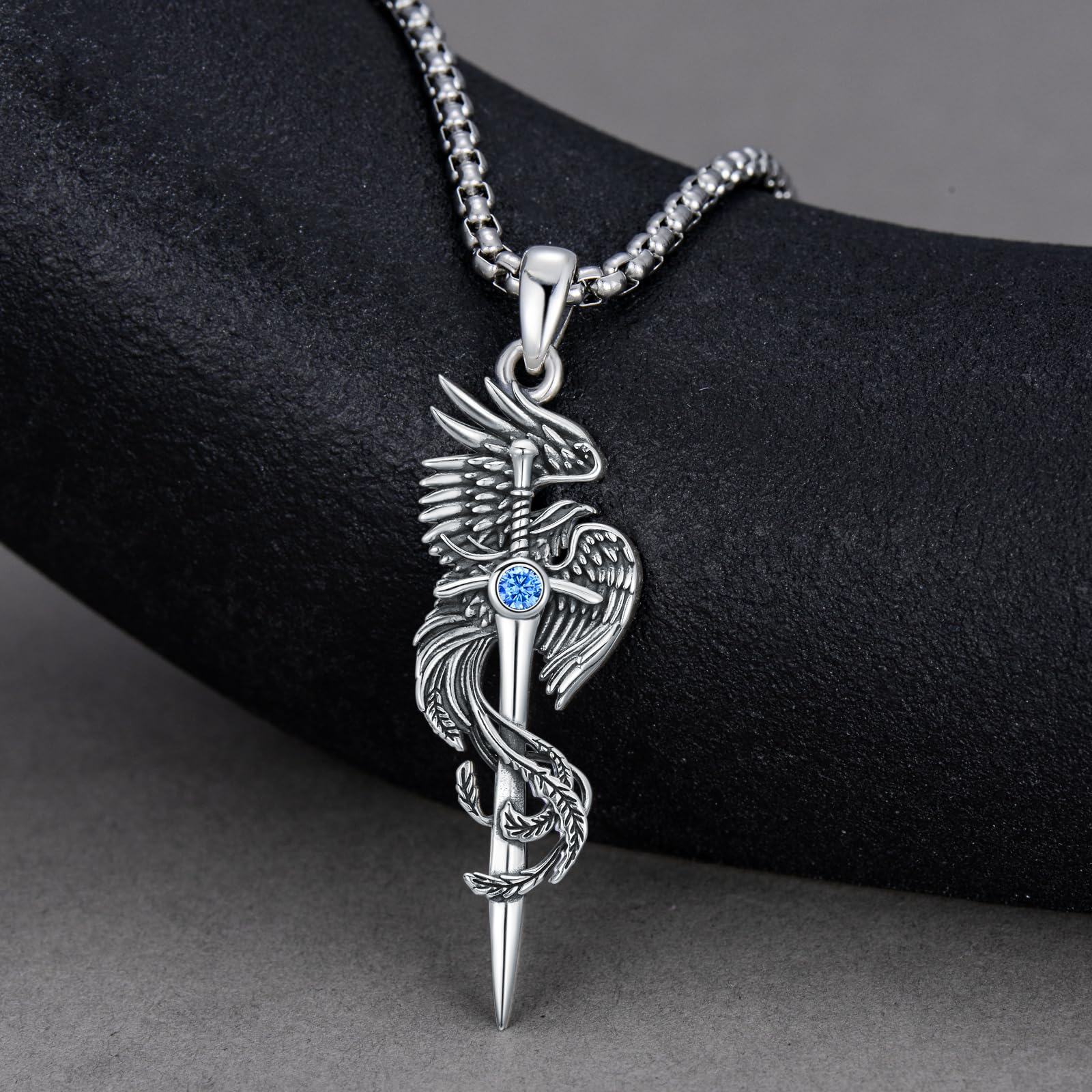 925 Silver Phoenix Pendant Necklace, Gift for Father's Day