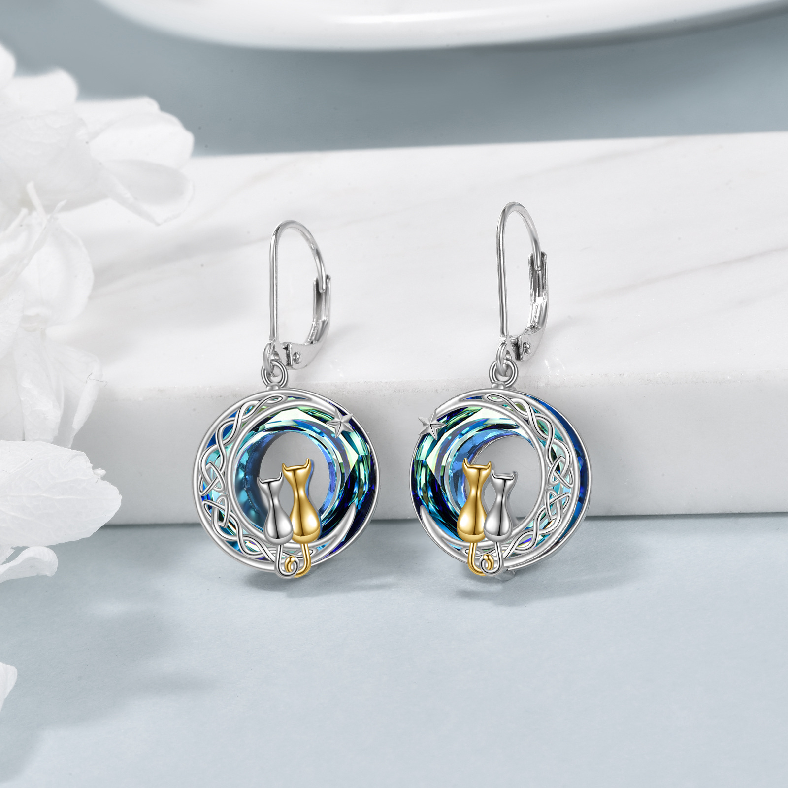 blue artificial crystal   earrings for women 925 sterling   leverback dangle jewelry birthday gifts for her Product details 1