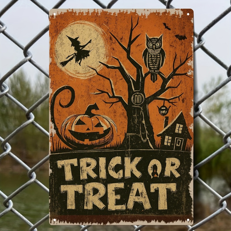 2d Flat - Vintage Halloween 2d Flat Metal Wall Sign. Spooky Illustration Plaque For Home Decor. Party And Bar Display
