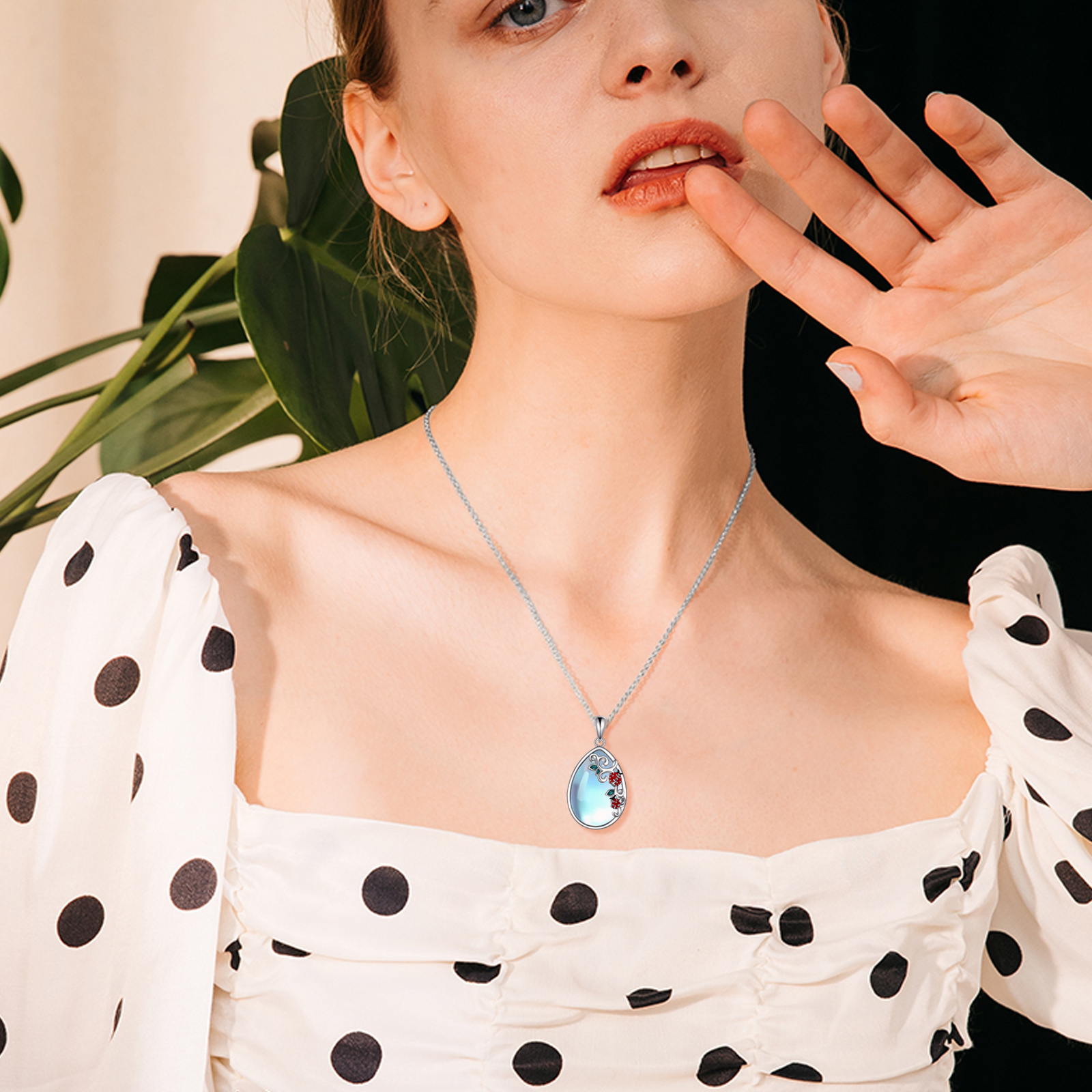 Red Ladybug Moonstone Mother Daughter Necklace Sterling Silver